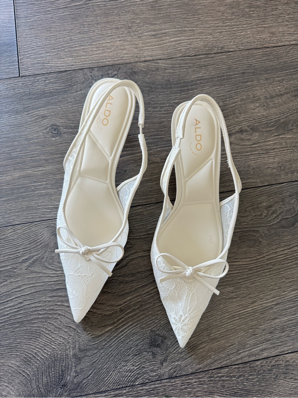 Aldo White Lace Pointed-Toe Slingback Kitten Heels